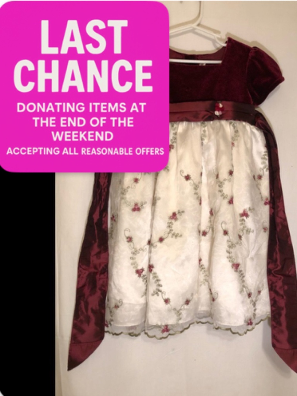 Girls fancy dress size 5/6 White/ maroon short slv